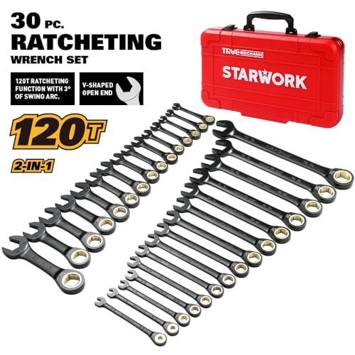 STARWORK TRUE MECHANIC™ 30-Piece 2-IN-1 Ratcheting Wrench Set, 120-Tooth, SAE&Metric, Gift Series with Red Case, Professional