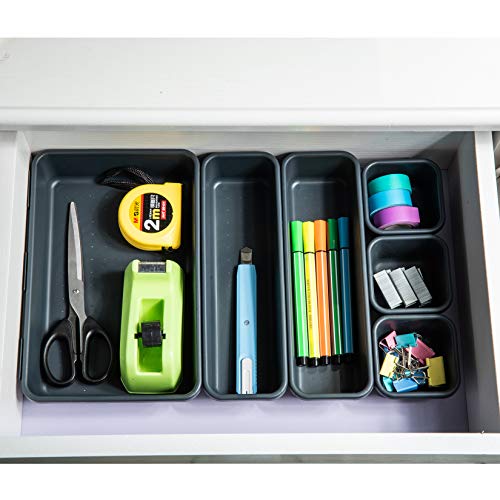 Gonice 18 PCS Black Desk Drawer Organizer Tray, Interlocking Drawer Organizers and Storage with 3 Sizes for Office, Bathroom, Kitchen, Makeup - size: 18 PCS black