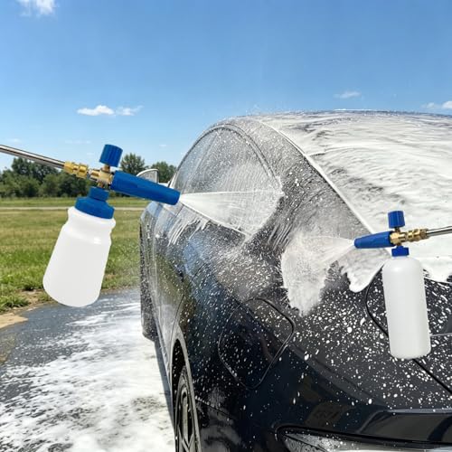 ESP Car Wash Foam Cannon, 1/4" Quick Connect Foam Gun with Adjustable Spray, Alloy Body, Wide Mouth Bottle & Versatile Converter for Car Cleaning & Outdoor Use - color: Blue