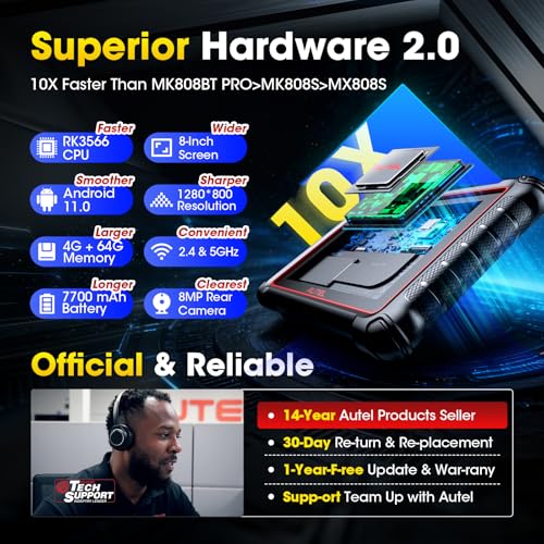Autel MK900 Scanner, 2026 OBD2 Diagnostic Tool Up of MK808S MX808S MK808BT, Works as MaxiCOM MX900 MK900BT MK900-BT w/ 3000+ Bidirectional Active Tests, All System, 40+ Resets, DOIP CANFD, FCA