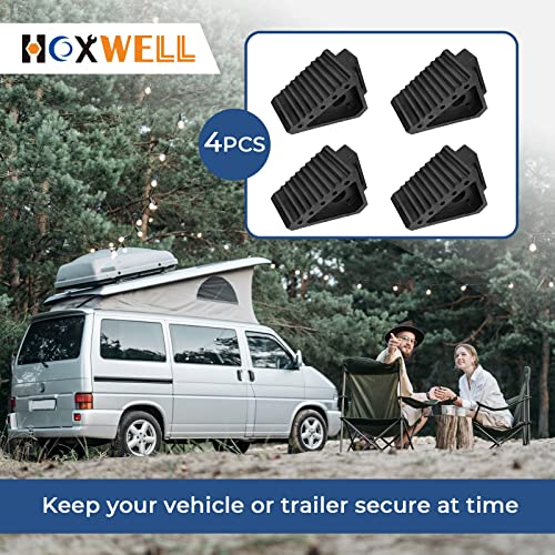 HOXWELL Solid Heavy Duty Rubber Wheel Chocks 4 Packs, Premium Wheel Stopper for Car, Travel Trailers, RV, Truck, and ATV(4 pcs, Black) 8" x 4" x 6" - color: Black 4 pack