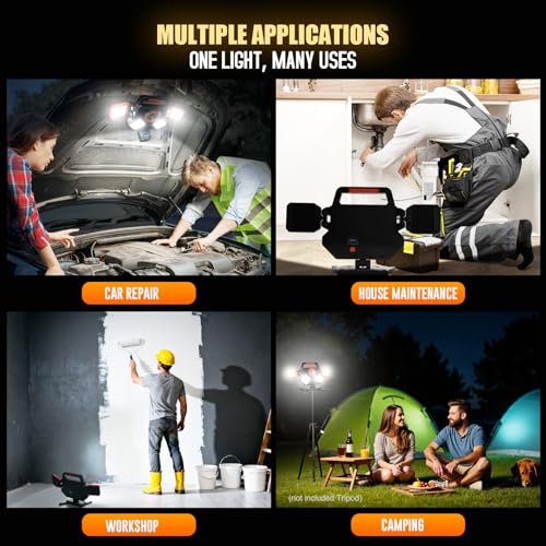 Tresda 5000LM Rechargeable Work Light, Magnetic LED Work Light with 360° Adjustable Foldable Design, 8000mAh Battery Powered Portable Work Light for Car Repair, Garage, Workshop, Camping & Emergency