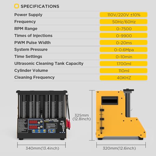 CT200 Fuel Injector Cleaner Tester 6 Cylinders Upgraded Ultrasonic Cleaning Kit with 12-in-1 Diagnostic Functions for Automotive & Motorcycle