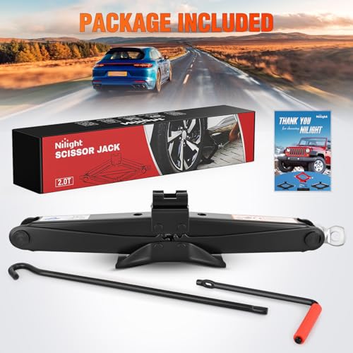 Nilight Scissor Jack for Car 2 Ton (4409 lbs), Heavy Duty Steel Scissor Lift Jack Car Kit with Crank Handle for Sedan SUV MPV Tire Changing, 3.9''-15.7'' Lifting Range Portable Small Jack, Black - size: 2T with Crank Handle, Black