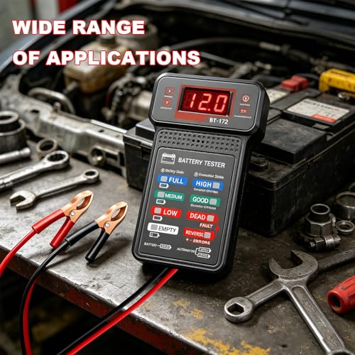 12V Car Battery Tester, Fast Response Charging System Analyzer with LCD Screen & LED Indication, Battery Load Monitor Digital Voltmeter Alternator Tester for Most Vehicles