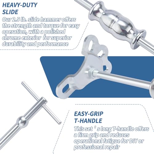 Rear Axle Bearing Puller Tool Axle Seal and Bearing Remover Set with Slide Hammer Yoke and 3 Rear Axle Puller Adapters, 1" to 2-7/8" IDs