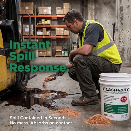 FlashDry Super Spill Absorbent, 5 Gallon Bucket, 100% Organic Coco Coir, Landfill Safe, OSHA Approved, Ideal for Absorbing Oil, Paint, Grease in Garages, Kitchens, Janitor Kits - size: 5 Gallon