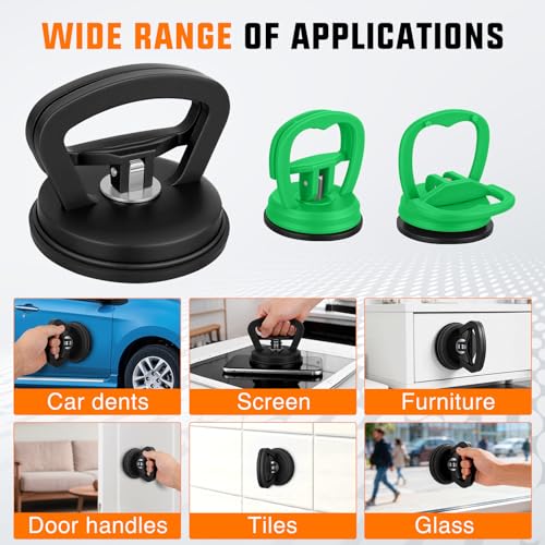GOOACC Car Dent Puller 3 Pack Black Green Powerful Suction Cup Puller | with Handle Lifter Large & Small Pullers Paintless Dent Repair Tool Kit for Car Body Fridge Glass Tiles Screen Object Moving - color: Black+Green