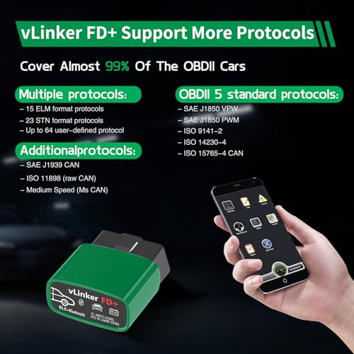 VGATE vLinker FD+ OBDII Scanner OBD2 Bluetooth Automotive Scanner Diagnostic Tool for iOS, Android & Windows, Code Reader and Reset for Car Truck Check Engine Code Read and Clear & Scan Tools - size: vLinker FD+ (BT3.0+BLE4.0) Android & iOS & Windows