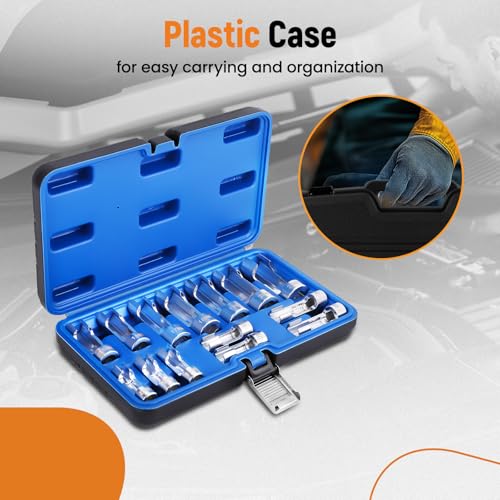 maXpeedingrods 3/8" 1/2" Drive Diesel Injector Fuel Line Socket Wrench Set, 8-22mm Metric Flare Nut Socket Set, 14 PCS 6-Point Strut Nut for Wired Temperature Sensor, Thermo Switch, Master Cylinders