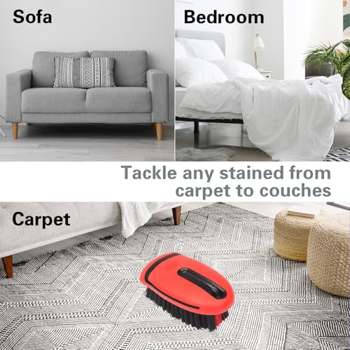 Carpet Cleaning Brush & Upholstery Brush Set, Hard Bristle Carpet Scrub Brush, Rug Brush, Couch Cleaner Brush, Fabric/Leather Detail Brush for Car, Home & Outdoor Furniture (Red) - color: Red