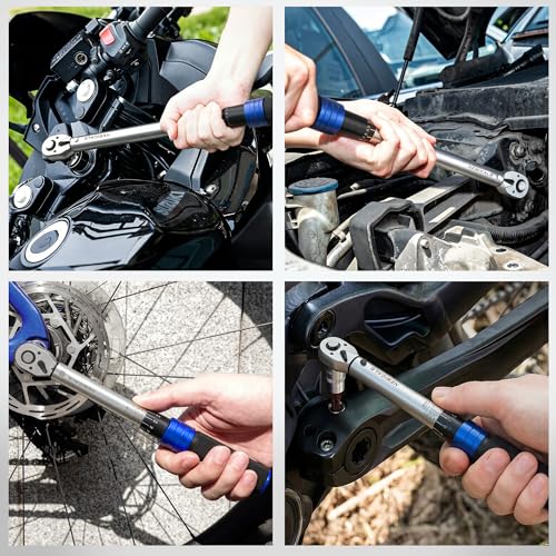 9PCS Torque Wrench Set 1/4 20-220 Inlb,3/8 5-45 &1/2 10-170 Ftlb,6 extension bar&adapter,±3% Accuracy,72 T,Dual Scale,Chrome plated, anti-rust,not scratch&wear-resistant than Black,DIY,car,bike&truck
