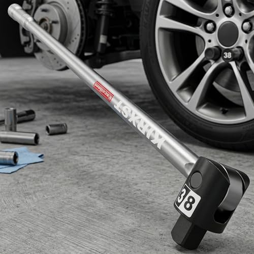 17.5-Inch 3/8” Drive Breaker Bar, Heavy Duty Extension Breaker Bar, 250° Rotatable Head, Premium Chromium Molybdenum Steel, Mechanical Work, Automobile and Motorcycle Maintenance and Repair - size: 3/8" 17.5 in