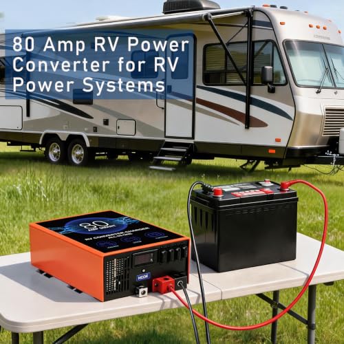 80 Amp RV Power Converter, 120V AC to 12V DC RV Converter Battery Charger, Compatible With Lithium Batteries Lead-Acid Batteries, Adjustable Voltage 13V-16.5V, Suitable for RV, Boat & Off-Grid Systems