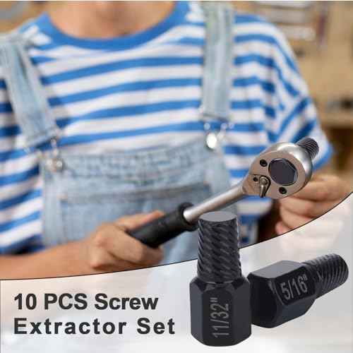 10 Pcs Hex Broken Bolt Extractor Kit Easy Out Stripped Screw Extractor | Damaged Screw Removal Tool Stud Extractor Screw Remover and Extractor for Removing Screw With Stripped Head