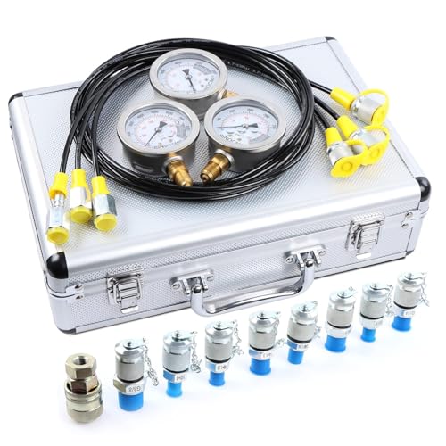 Hydraulic Pressure Test Kit with 3 Gauges 25/40/60 Mpa, 9 Couplings, 3 Test Hoses, Hydraulic Gauge Tester Set for Excavator Construction Machinery - size: Silver 3 gaugs 9 couplings