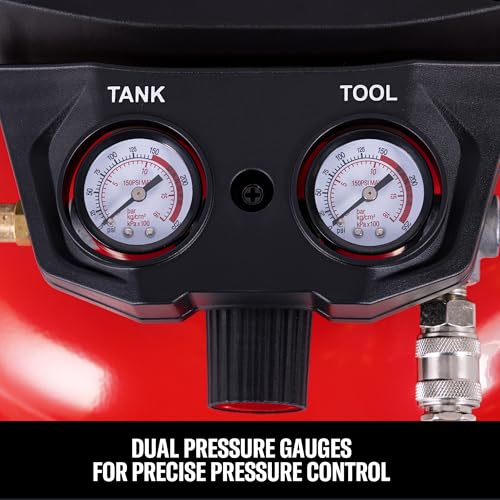 CRAFTSMAN 6-Gal 150 PSI Oil-Free Pancake Air Compressor with 25-ft Hose | 2.6 SCFM at 90 PSI with Dual Couplers for Nailers, Tire Inflation, and Woodworking