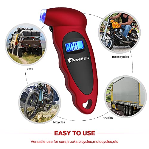 Digital Tire Pressure Gauge,Accurate Cars Air Gauge 150 PSI,Red | 0-150PSI Calibrated,Accurate in 0.1 Increments,4 Measurement Units,Backlight LCD&Nozzle Light,for Everyday Vehicles - color: Red(1PK), size: 1 Pack