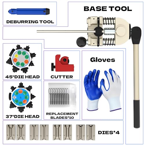 KJE 45 & 37 Degree Brake Line Flaring Tool Kit, Single Bubble Double Brake Flare Tool Kit, Profession Brake Line and Tubing Flaring Tool for 3/16", 1/4", 5/16", 3/8" Tubes - size: 45°&37°