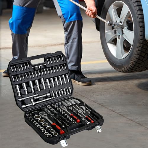 171-Piece Socket and Ratchet Wrench Set - Portable Home Basic Repair Tool Kit, Black Tool Box Set Hand Tool Kit with Combination Wrenches and Lock, Perfect for Homeowner, Diyer, Handyman - size: 171-Piece Hand Tool Kit