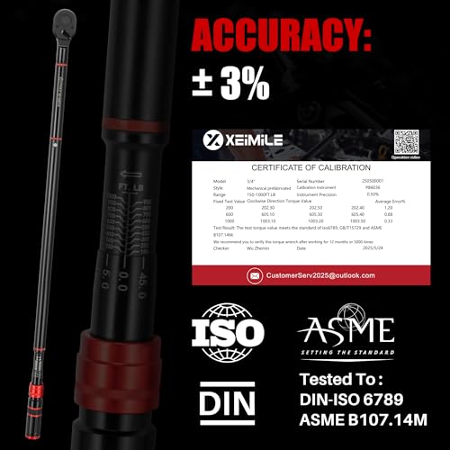 3/4" Drive Click Torque Wrench-150-1000Ft.Lb for Truck,HD Vehicles | Adjustable Inch Pound Torque Wrench(203-1355Nm), 48T Dual-Direction 3% Precision for Tractor Heavy Equipment Farms RV - size: 3/4"DR. 150~1000 FT-LB