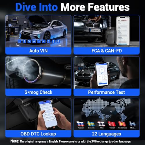 VDIAGTOOL OBD2 Scanner Bluetooth, D100 Bidirectional Scan Tool, No Subscrption Fees, Wireless Code Reader for iOS & Android, Full System Diagnostic Tool with 17 Resets, Live Data, CAN FD, Storage Bag