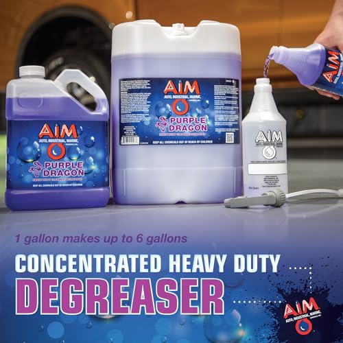 AIM Chemicals Purple Dragon Heavy Duty Degreaser – For Cars, Trucks, Equipment, and Concrete. Powerful wheel & tire cleaner for industrial use & car detailing. Compatible with wheel brush - 5 Gal - size: 640 Fl Oz (Pack of 1)