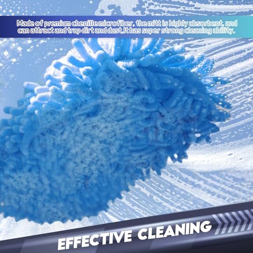 wuyaoyao 2PCS Car Wash Mitt, 10.14"×7.12" Chenille Microfiber Car Wash Mitts, Scratch-Free & Lint-Free, Absorbent Double Sided Clean Glove for Cars Cleaning, Auto Cleaning Supplies (Sky Blue) - color: Sky Blue