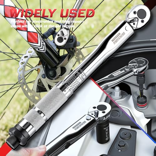 GEINXURN 66Pcs 1/4 In. Drive Click Torque Wrench Set, 35-200In.Lb 72-Tooth Ratchet Wrench Bike Maintenance Kit, Universal Socket, Screwdriver Bits for Bicycle, Car, Moto - style: GX-TW0104FS66-US
