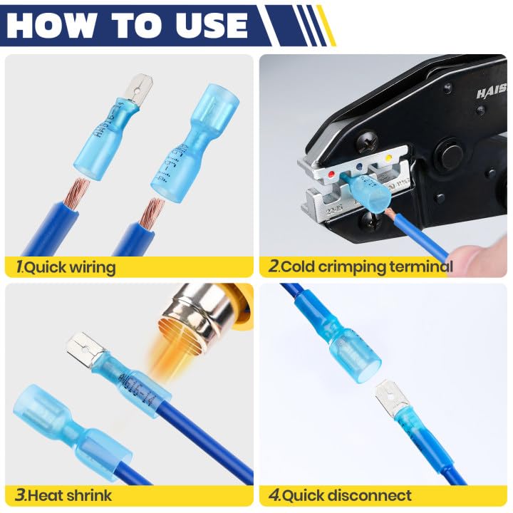 haisstronica 160pcs Heat Shrink Spade Connectors,AWG 22-10 Female and Male Wire Connectors,Quick Disconnect Spade terminals - size: AWG 22-10, style: Male&Female Kit 160PCS
