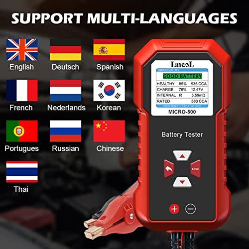 Lancol Micro 500 Car Battery Tester, 12V Lithium Battery Test 40-3000 CCA Cranking System Test Digital Lead Acid Battery Analyzer Automotive Alternator Tester LED Display