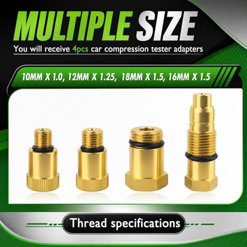 4PCS Compression Tester Automotive Adapter,Thickened O-Ring Airtight Seal Cylinder Compression Tester Adapter,Anti-Rust Spark Plug Testers Adaper for Gas Engine,Motorcycle