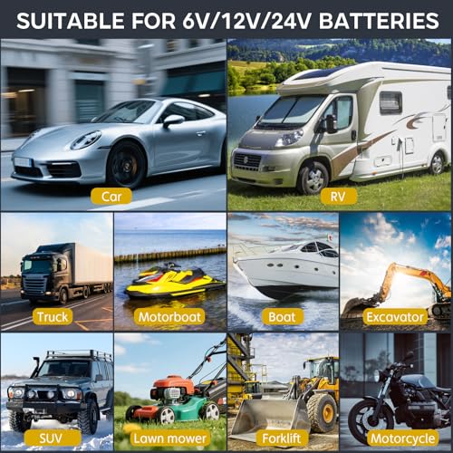 26 Amp Battery Charger, 6V/12V/24V Lithium LiFePO4 Lead Acid Smart Car Battery Charger, Automotive Maintainer Trickle Charger for Car, SUV, Motorcycle, Boat, Lawn Mower
