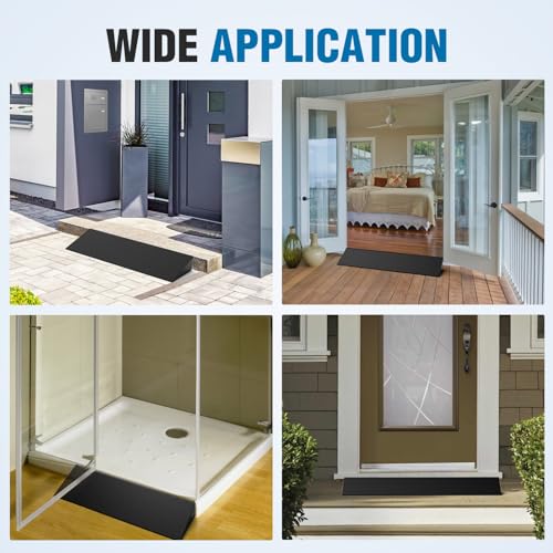 Nilight 1.6" Rise Threshold Ramp for Doorways, 19.7" Wide Low Profile Rubber Smooth Access Door Ramp for Doorway, Curb, Home Steps, Bathroom - size: 1.6" Rise