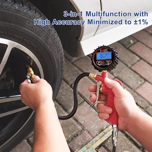 FOVAL Digital Tire Inflator with Pressure Gauge 250 PSI Air Chuck Compressor Accessories with Rubber Hose and Quick Connect Coupler for 0.1 Display Resolution (1)