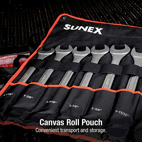 Sunex Tools 97010A SAE Raised Panel Jumbo Combination Wrench Set, 1-5/16-Inch - 2-Inch, Fully Polished, 10-Piece (Includes Roll-Case) - size: SAE, style: Jumbo Combination Wrench Set 10-Piece