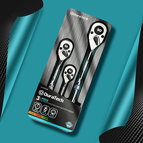 DURATECH 3-Piece Drive Ratchet, 1/4", 3/8", 1/2" 90-Tooth Quick-release Ratchet Wrench, Reversible, Cr-V Made, Full Polished, Mens Stocking Stuffers Gifts for Men Gifts for Women - size: Combo Kit (EVA Tray)