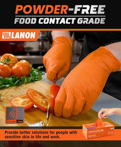 LANON 8mil Orange Disposable Nitrile Gloves, Mechanic, Heavy Duty, Food Safe, Latex Free, Powder Free, Fully-Diamond Textured, Small - size: Small (Pack of 100), style: 100 Pcs