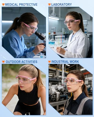 Safety Glasses Over Eyeglasses — ANSI Z87.1 Certified Clear Safety Goggles with UV380 Anti-Fog & Scratch Wraparound Lenses & Adjustable Temples — Ideal for Chemistry Lab Work & Industrial Use - color: Light Pink