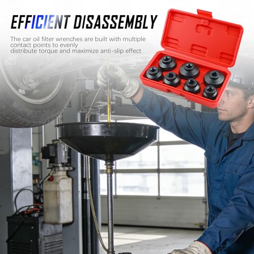 Aokdom 7PCS Car Oil Filter Socket Set with 3/8" Drive Port,24mm 27mm 29mm 30mm 32mm 36mm 38mm Oil Filter Removal Tool Set Compatible with Volkswagen Ford Buick,Cap Socket as Oils Filters Tool