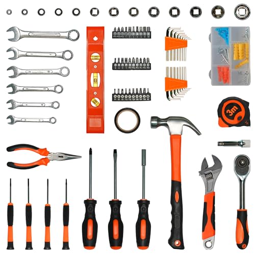 Home Repair Tool Kit 141 Piece Basic Tool Set for Men Car Mechanic | Tool Set for Home Dorm Screwdriver & Socket Set with Storage Tool Box Hand Tool Kit for Auto Repair