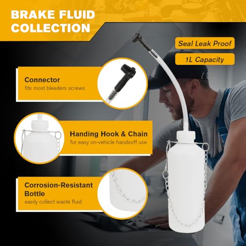 3L Manual Brake Bleeder Kit, Brake Bleeder Fluid Pump with 1L Brake Fluid Bleed Bottle for Most European Brake Mast Cylinder Reservoirs One Person Brake Bleed Vacuum Pump