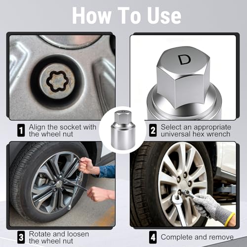 D-Wheel Locking Lug Nut Removal Tool Key for Toyota, Professional Anti-Theft Lock Nut Remover Socket, Lost Wheel Lock Key Replacement for Tacoma, Camry Automotive Tools