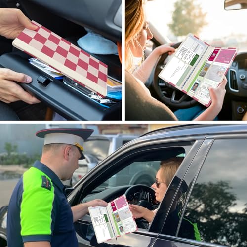 Car Registration and Insurance Holder, with Magnetic Closure for License, Cards and Documents, All Vehicle Needs and Car Accessories (Plaid-Pink) - color: Plaid-Pink