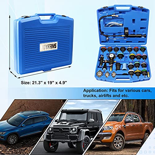 JoyFans Coolant Pressure Tester Kit, Cooling System Coolant Vacuum Refill Kit Automotive Tools Works on Radiator Leak Test & Coolant Fill Purge Service for Cars Trucks Airlift - color: Blue Suitcase