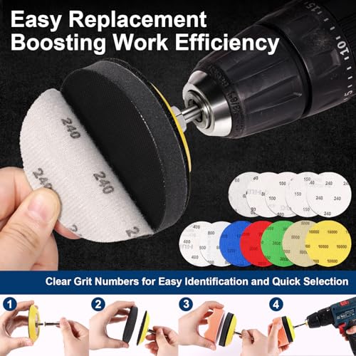 131 PCS 3 Inch Wet Dry Sanding Discs 60-10000 Grit Hook and Loop Sandpaper | Headlight Restoration Kit Drill Sanding Attachment Polishing Kit with Rotary Tools for Auto Metal Glass Resin Wood Jewelry - color: 3 Inch Sanding Discs with Polishing Pads