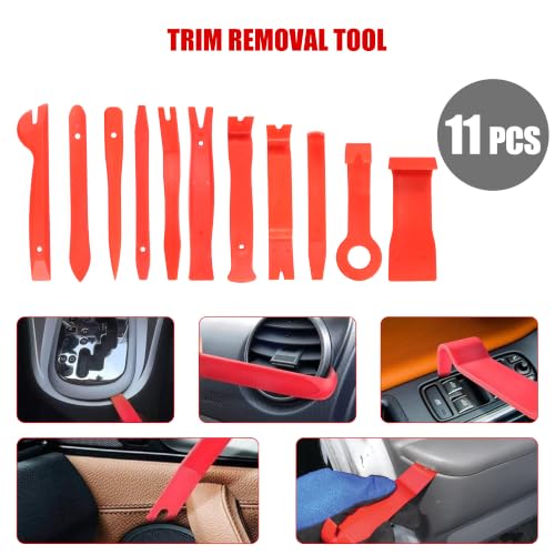 26PCS Car Tool Kit with Long Reach J-Hook, Telescoping Magnetic Pickup Tool with Light, Trim Removal, Air Wedge Bag for Minor Repairs of Car, Home etc.