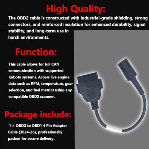 OBD2 Adapter Cable 3824-26,Fit for KUBOTA Vehicles 4 Pin OBD2 16Pin to OBD1 4Pin OBDII Car Diagnostic Connector Compatible with OBD II Diagnostic Scanner ,Replace 3824-26 382426