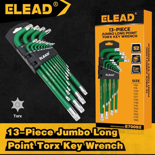 ELEAD Jumbo Torx Key Wrench Set | 13-Piece Durable S2 Star Keys | L-Shaped Long Arm Design | Sizes T10 to T80 | Automotive | Mechanic | Furniture | Professional Grade Tools - style: 13PCS Jumbo Torx Star