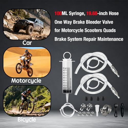 2 Pack Brake Bleeder Hose - Hydraulic Disc Clutch Bleeding Kit - With 100ML Syringe, 19.68-inch Hose, One Way Brake Bleeder Valve - for Motorcycle Scooters Quads Brake System Repair Maintenance